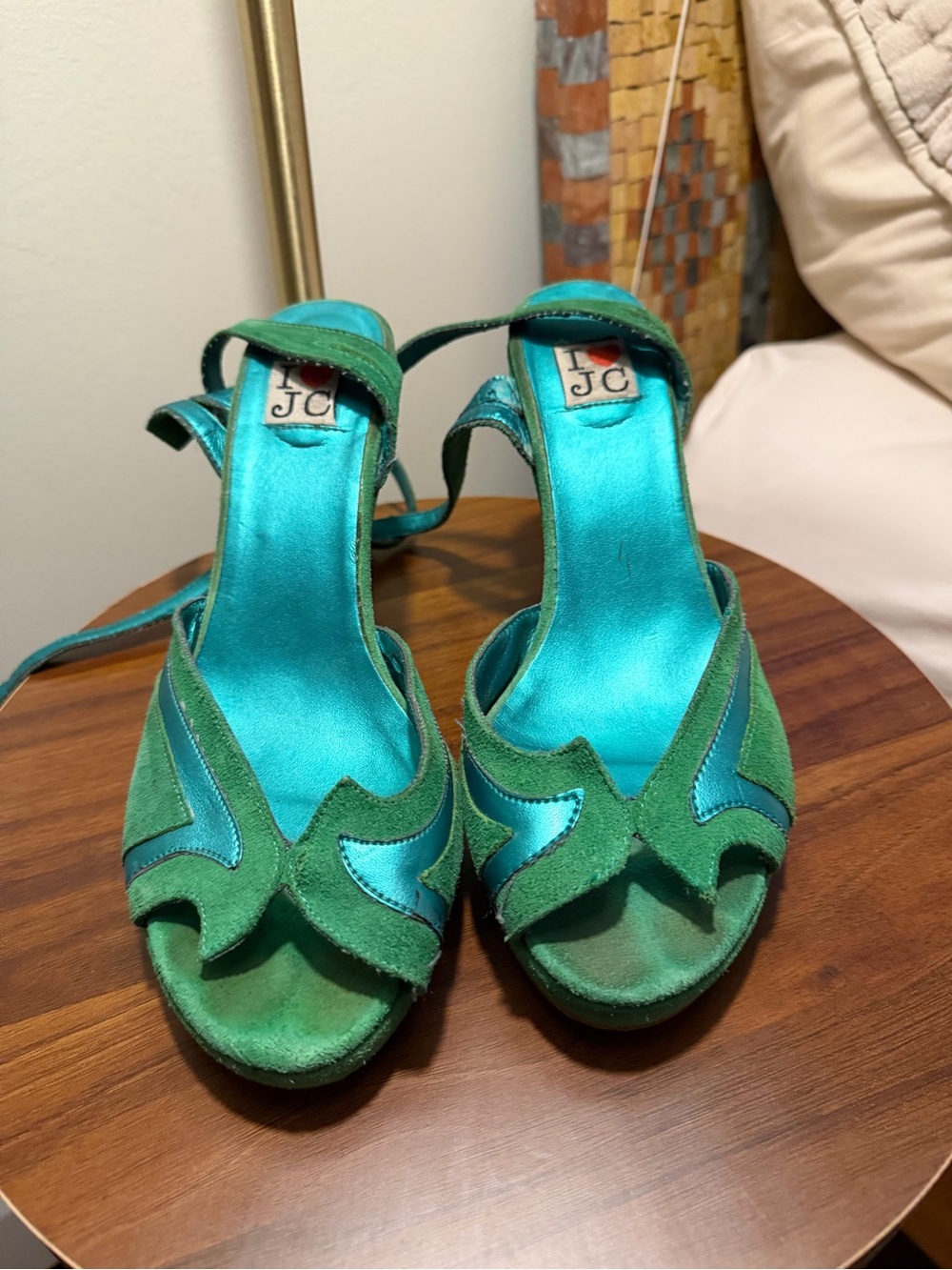 Jeffrey Campbell Green and Teal Suede Open-Toe Heels
